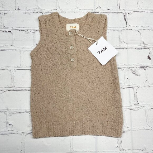 NEW 7AM Enfant Fuzzy Sleeveless Henley 9-12 mos Pecan Recycled Polyester - Picture 2 of 10
